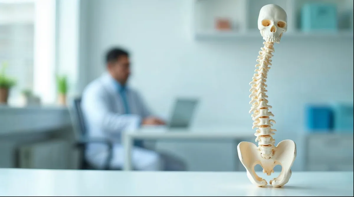 Modelo anatômico de coluna vertebral em um consultório